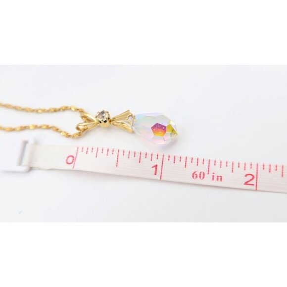 Gold Tone Aurora Borealis AB Faceted Crystal Drop Pendant Necklace 18" Unsigned - Picture 6 of 7